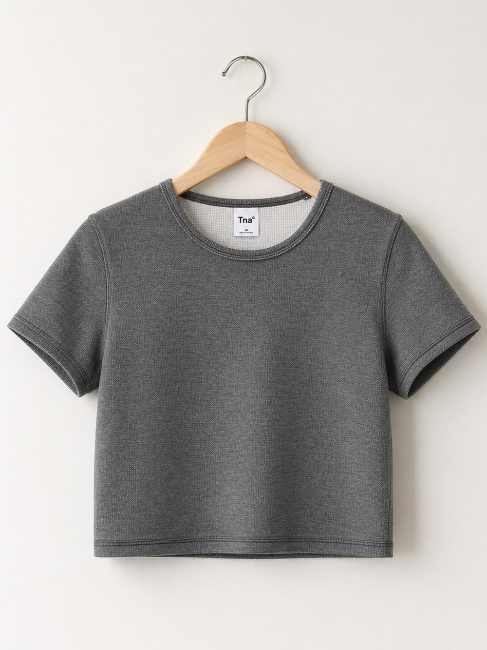 TNA Short Sleeve Cropped Tee in Charcoal Gray